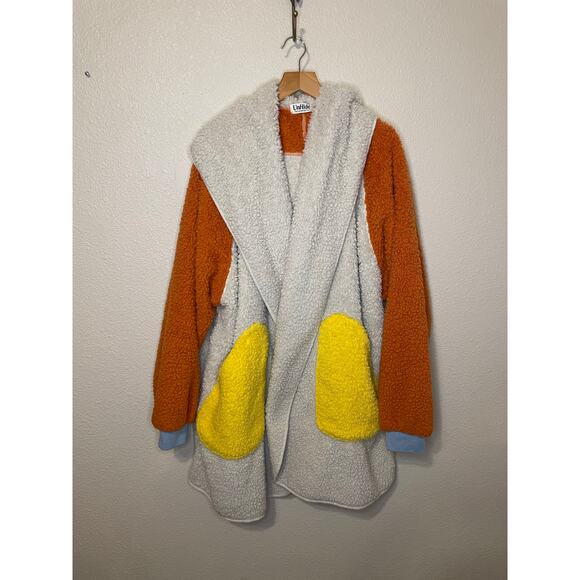 Inside Color Block Cozy Hooded Wearable Blanket Cardigan Large Y2K Maximalist - Picture 11 of 13